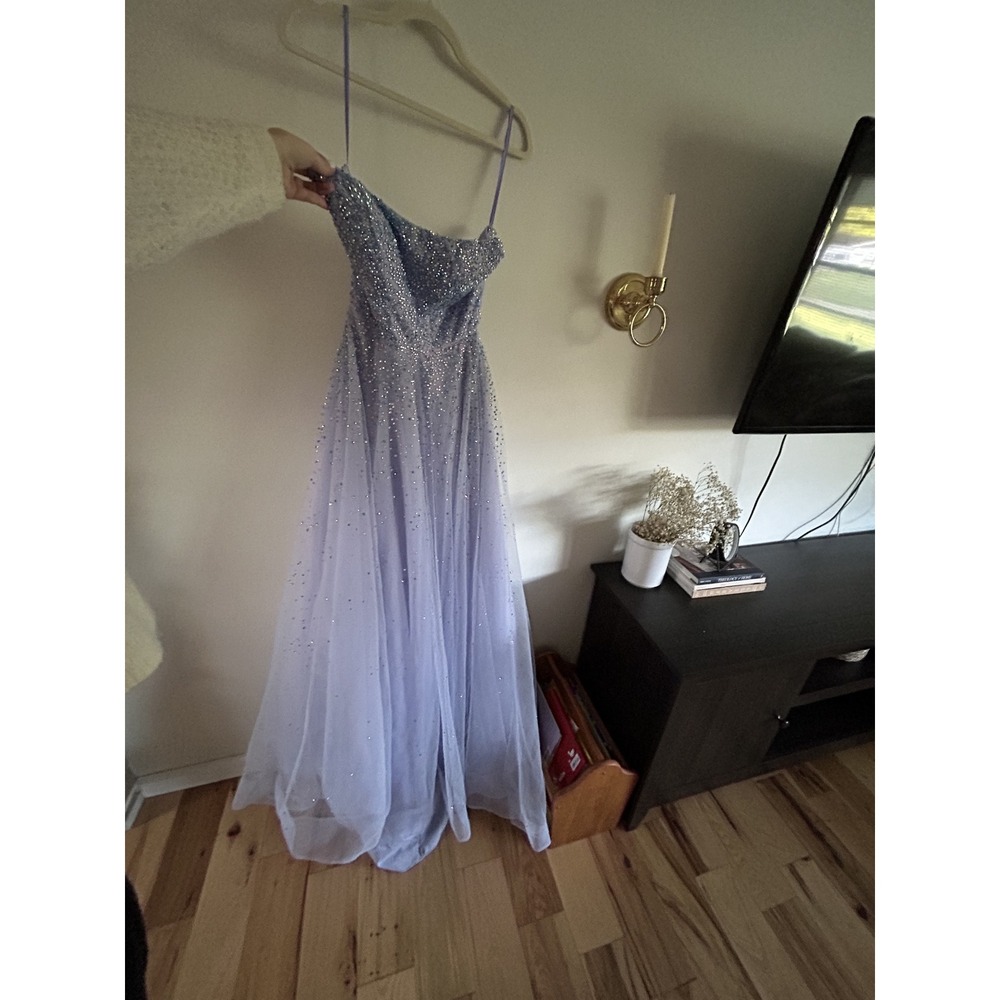 La Femme Gown Formal Dress Lavender Rhinestone Beaded Slit Evening Prom - Picture 2 of 4